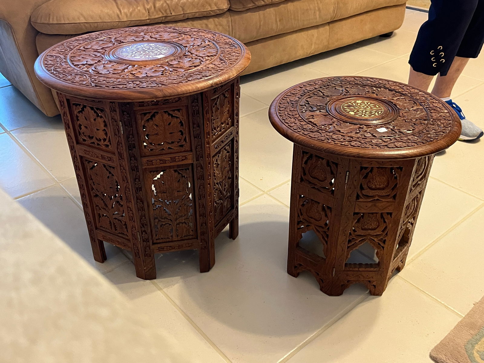 2-Hand Carved Round Tables (1 of 5)