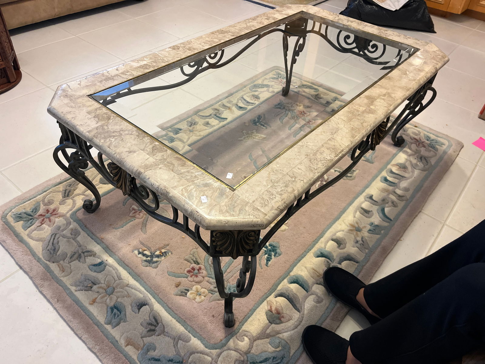 3-Vintage Travertine/Glass Top Tables (1 of 14)