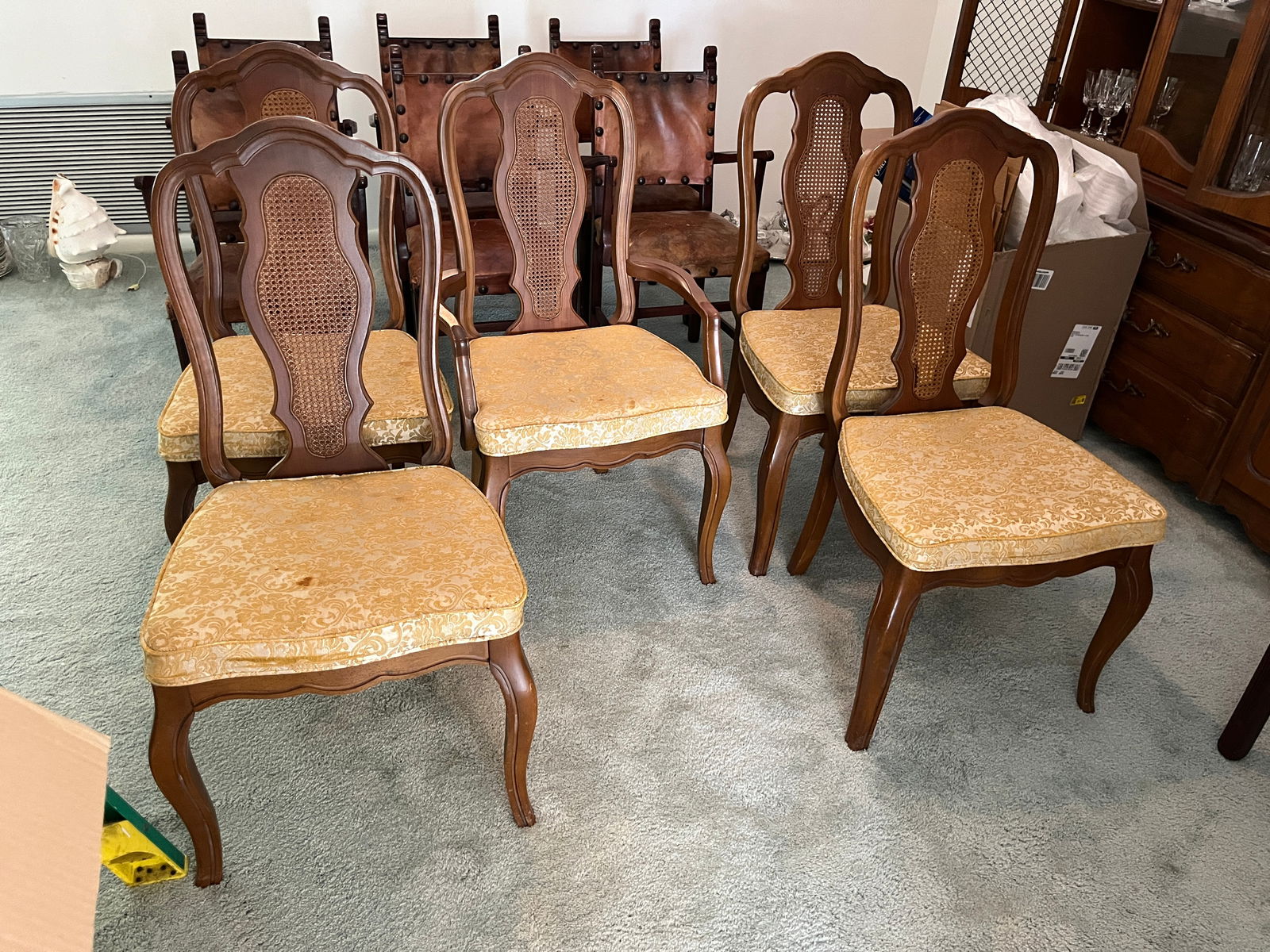 5-Cane Back Dining Room Chairs: (5) Vintage Cane Back Dining Room Chairs, few stains on the seats.