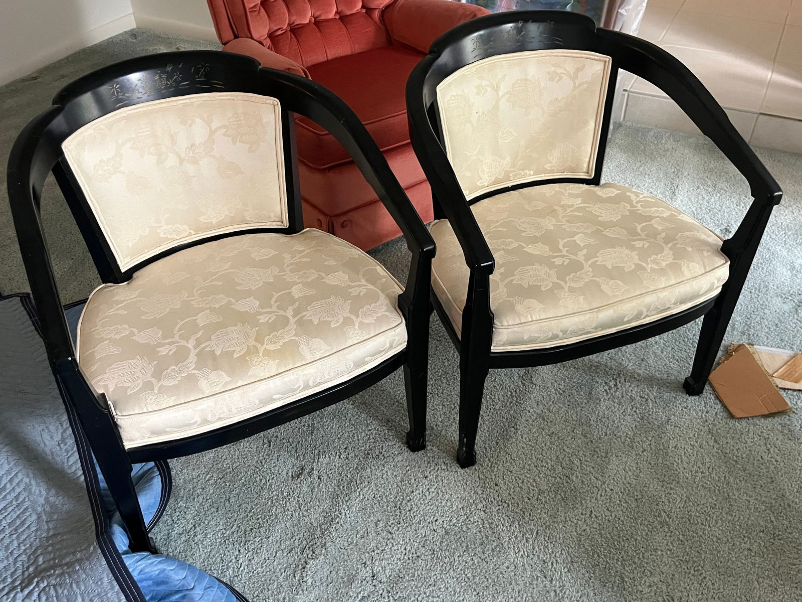 Pair Blk. Lacquer Asian Chairs (1 of 3)