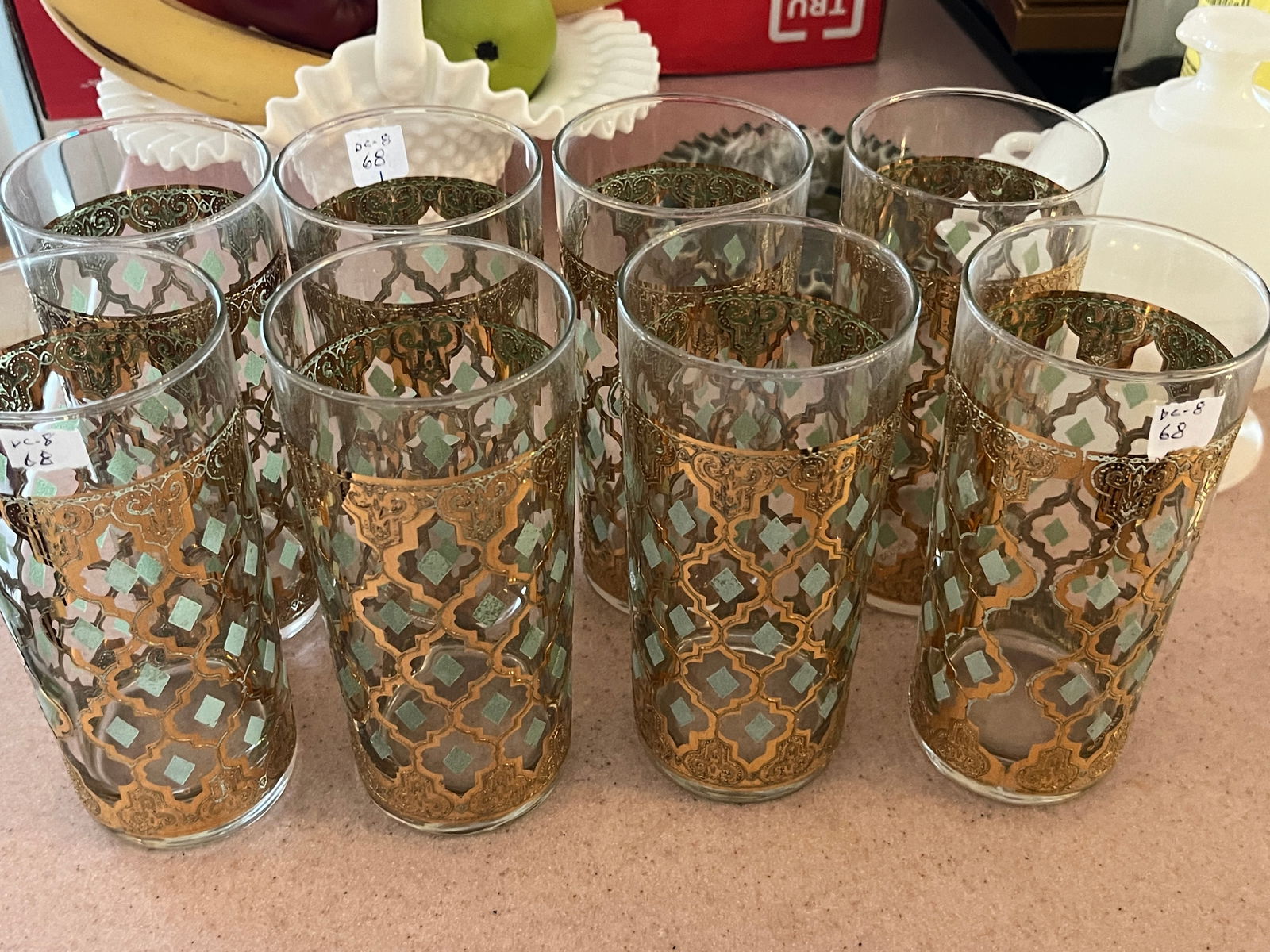 6-Culver Valencia 22kt Gold w/Green Highball Glasses (1 of 3)