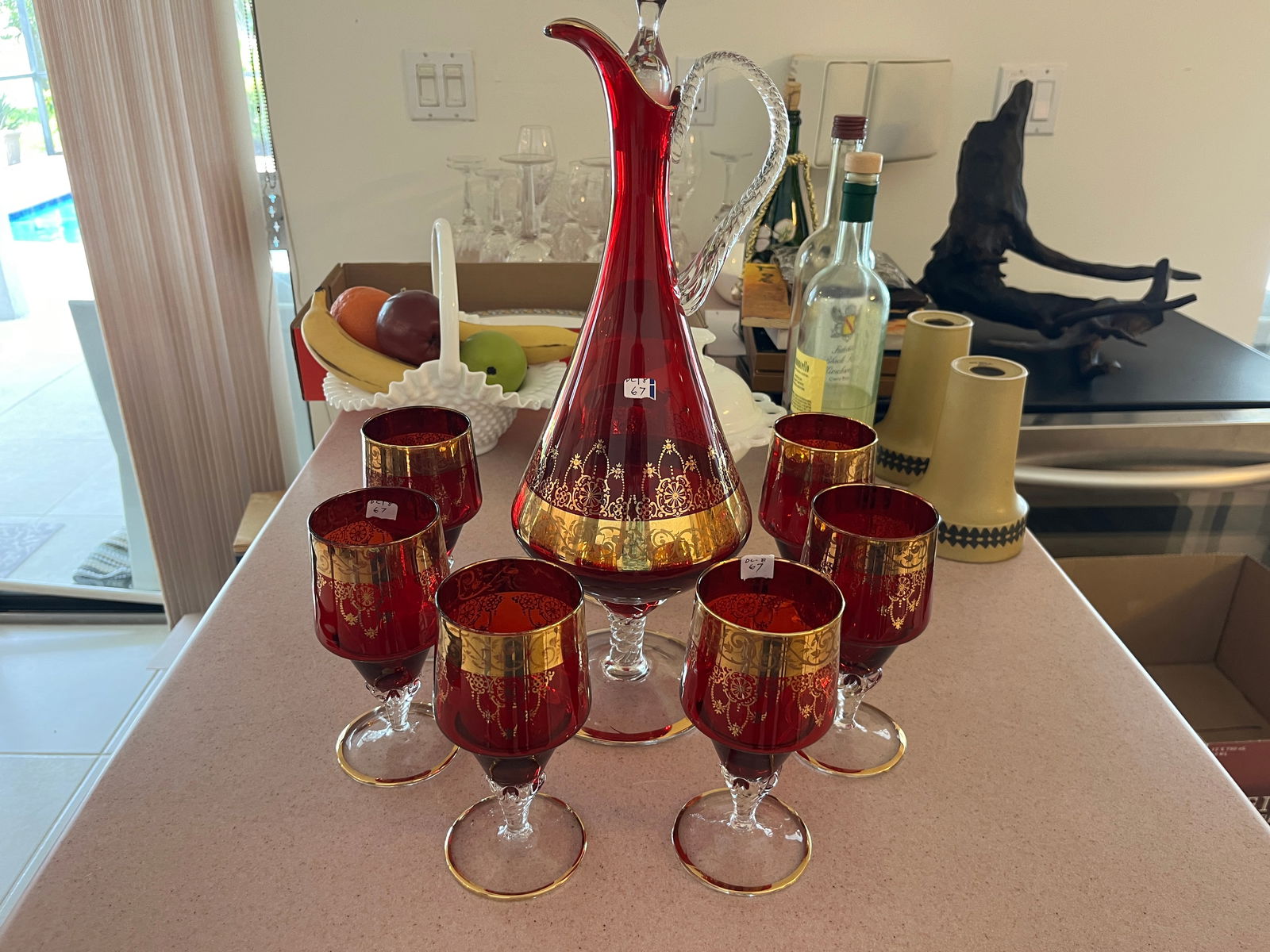 Mid Cent. Ruby Red Decanter Set (1 of 5)