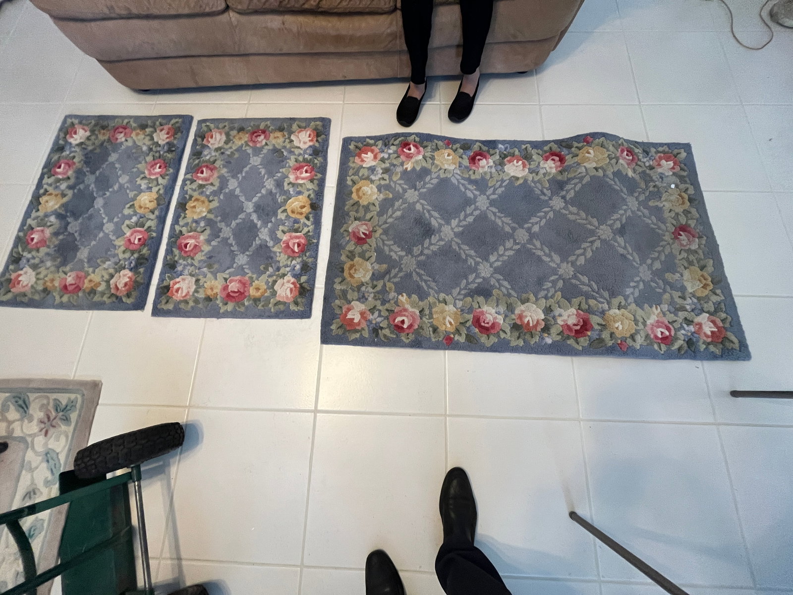 3-Blue Floral Area Rugs: (3) Matching Blue Floral Rugs,