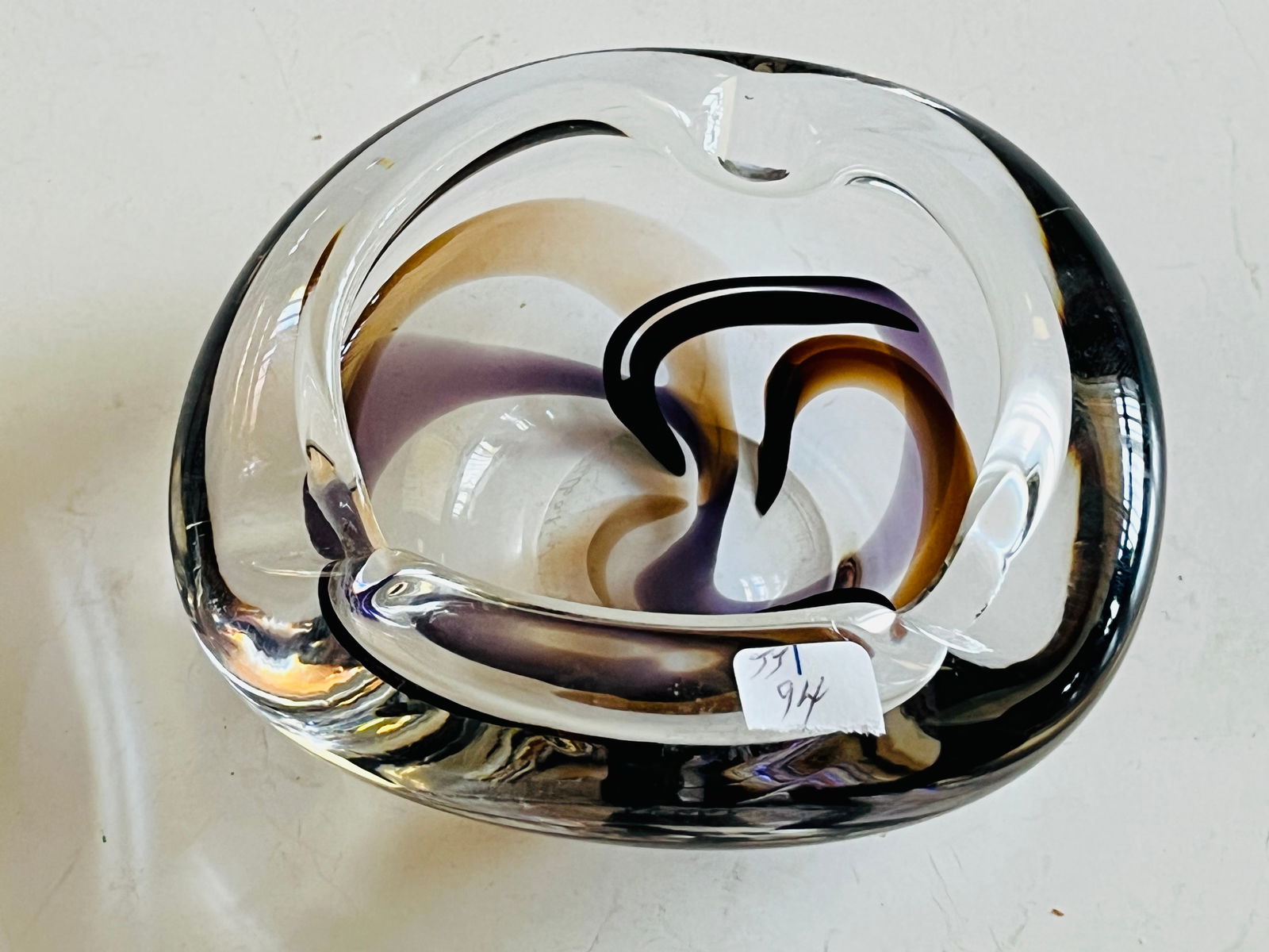 Murano Vintage Ashtray: Vintage Signed Murano Ashtray, 2.25"h x 5"dia.