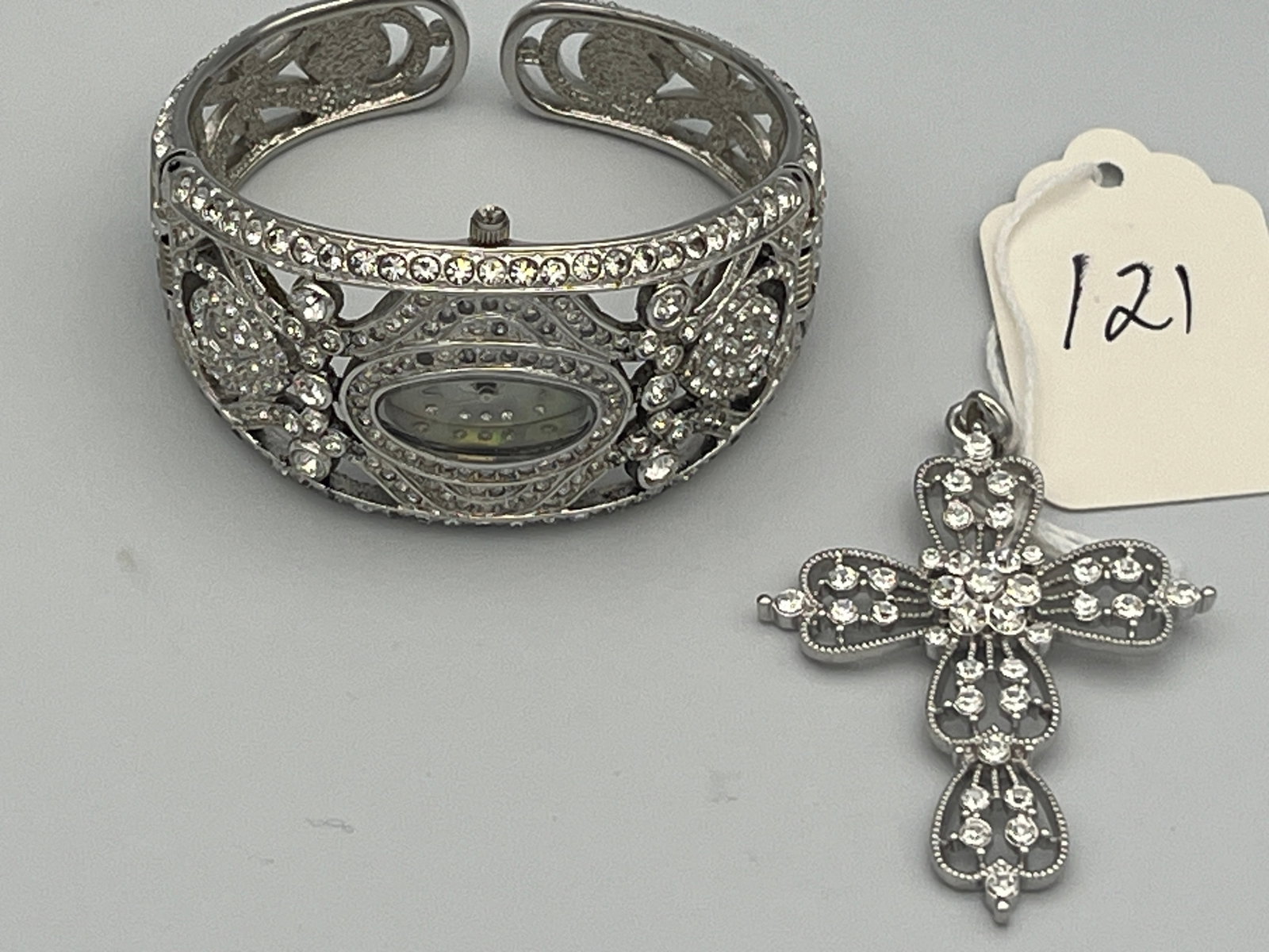 Jean Douset Watch & Cross Pendant: Jean Dousset Wrist Watch & 2" Cross Pendant