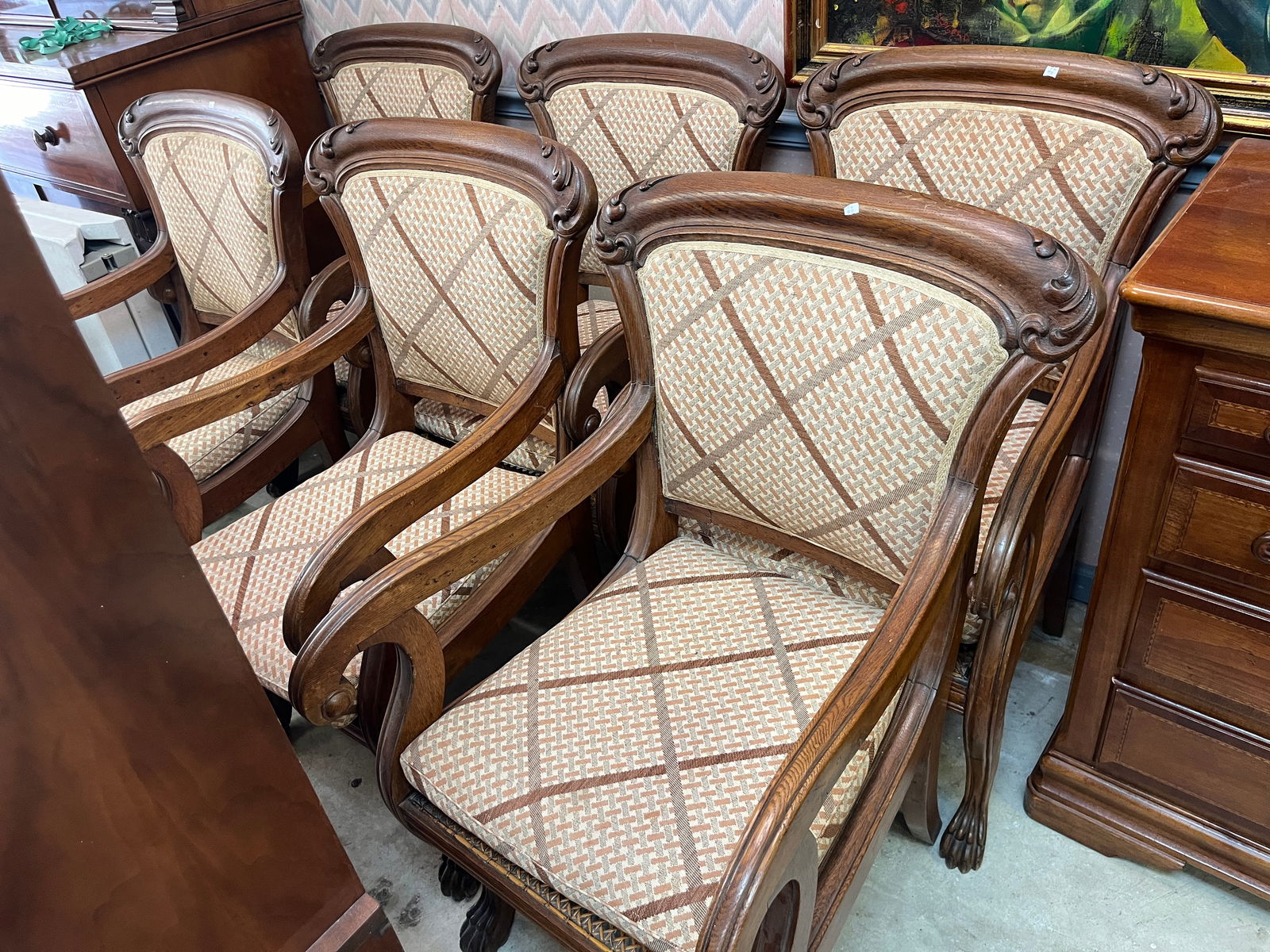 Vintage 6-Oak Claw Feet Arm Chairs (1 of 7)