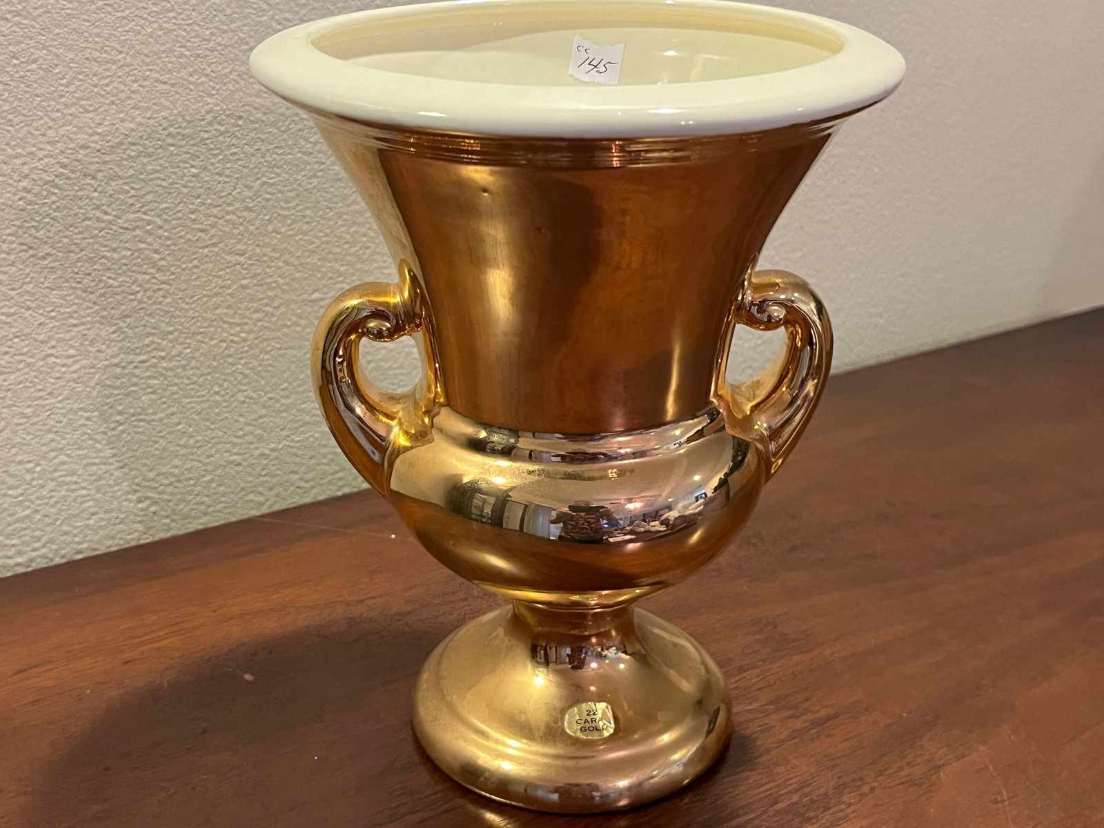 Vintage Haeger 22kt Gold Glaze Trophy Vase: Vintage Haeger 22kt Gold Glaze Double Handle Trophy Vase
