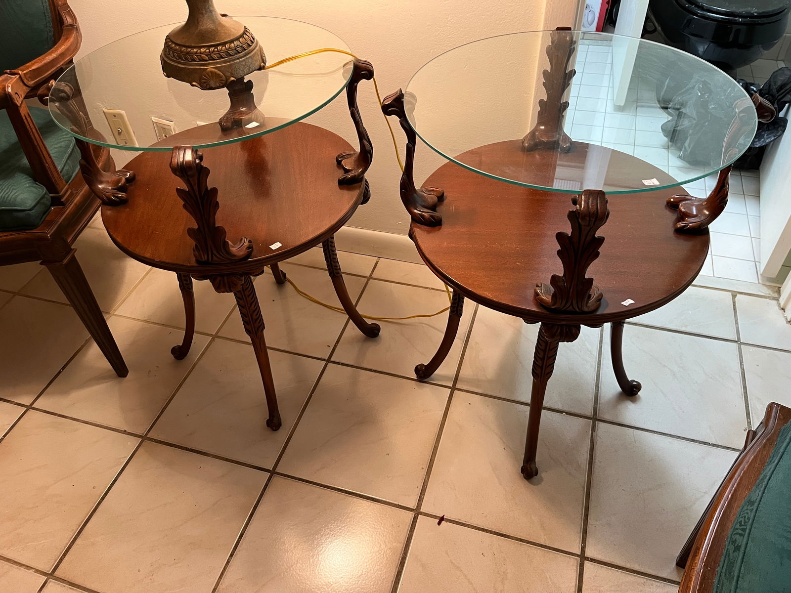 Pair Victorian 2-Tier Acanthus Side Tables (1 of 6)