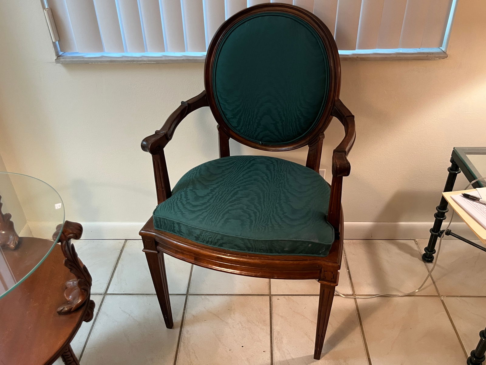 Pair Green Upholstered Arm Chairs (1 of 2)