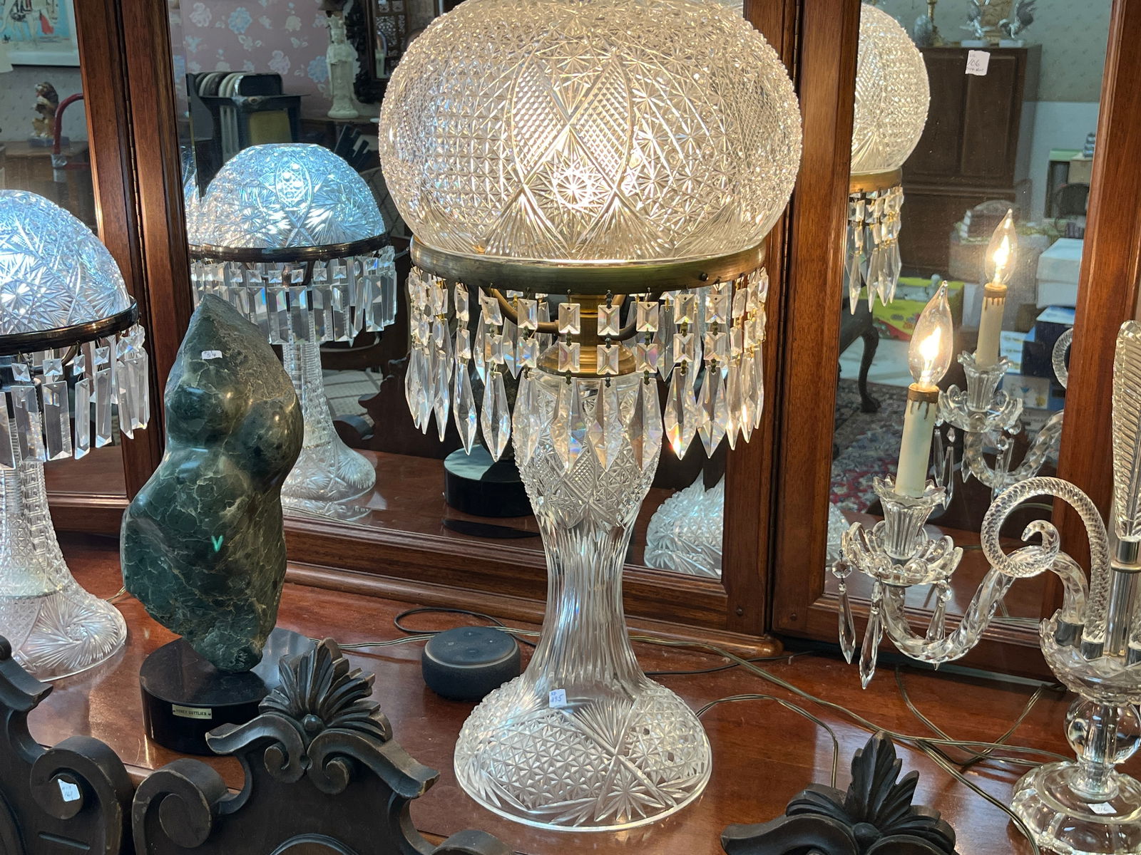 Vintage Cut Glass Tall Lamp (1 of 3)