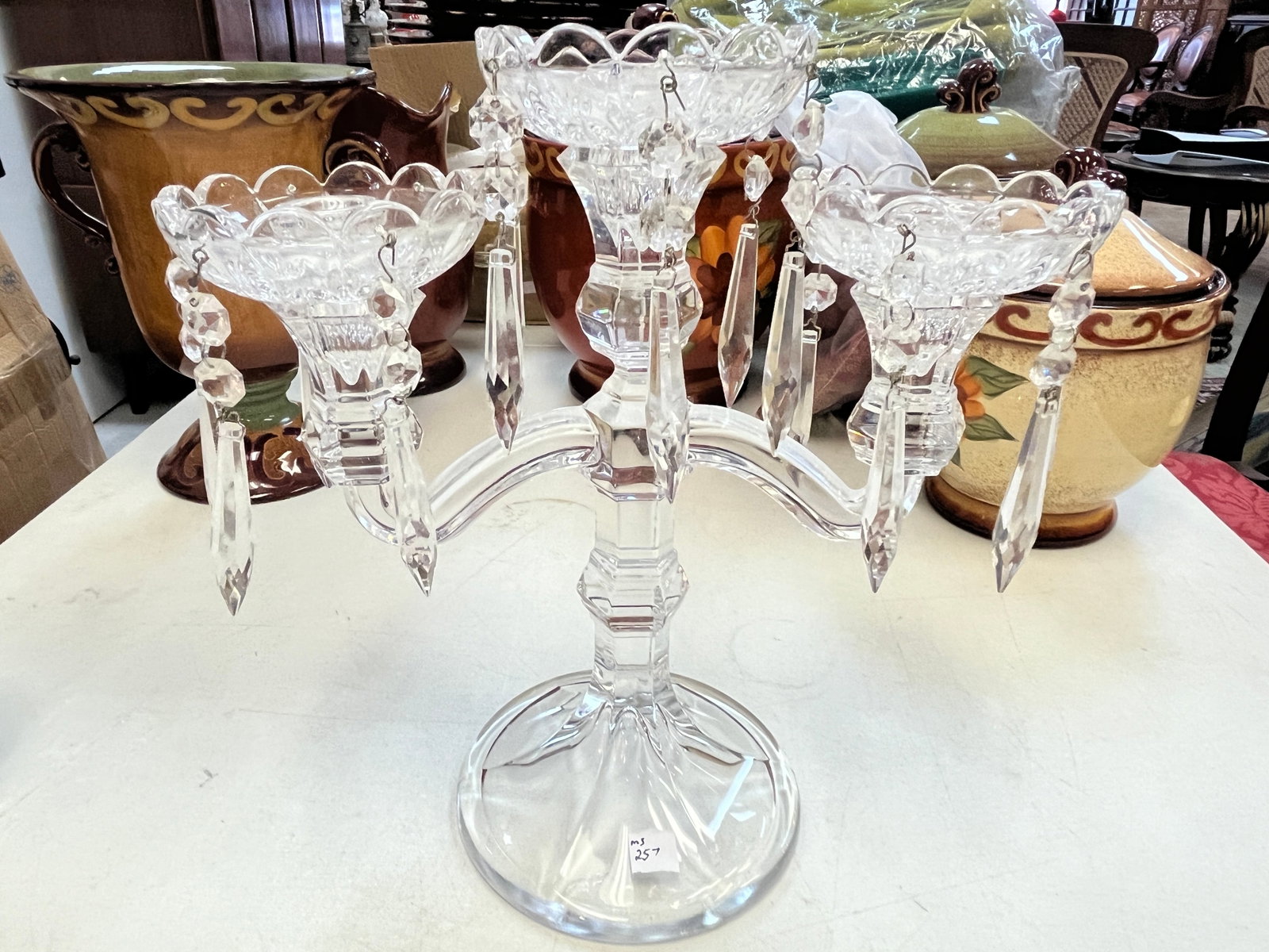 Glass Candelabra: Glass Candelabra, 11.5h x 11w
