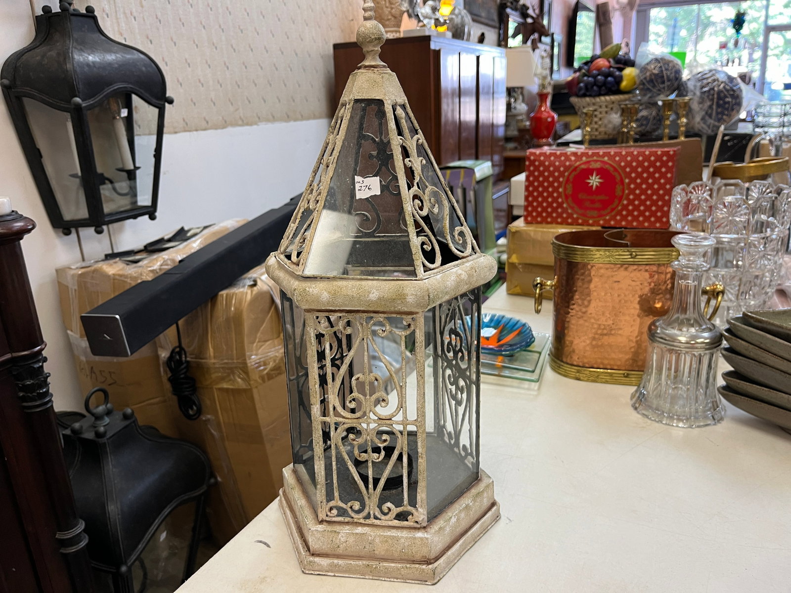 Ornamental Candle Lantern: Metal Ornamental Candle Lantern, 17x8