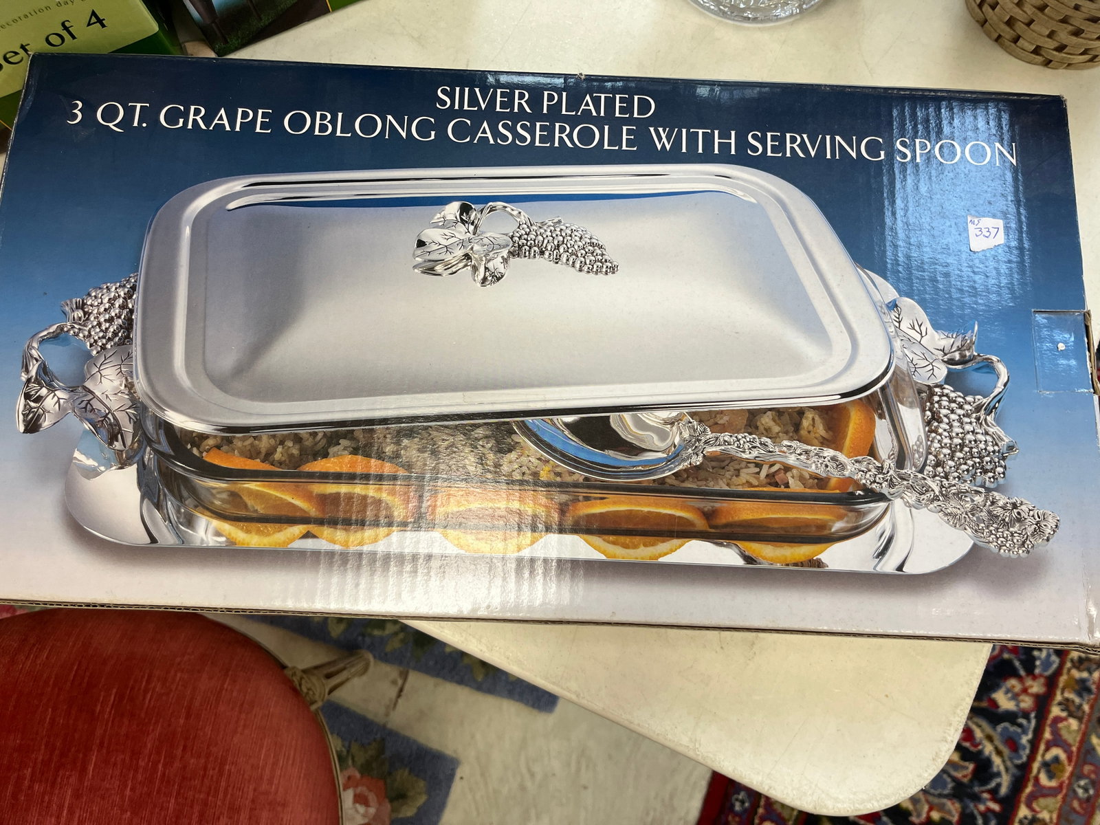 Silver 3qt. Grape Oblong Casserole w/Serving Spoon: Silver 3qt. Grape Oblong Casserole w/Serving Spoon