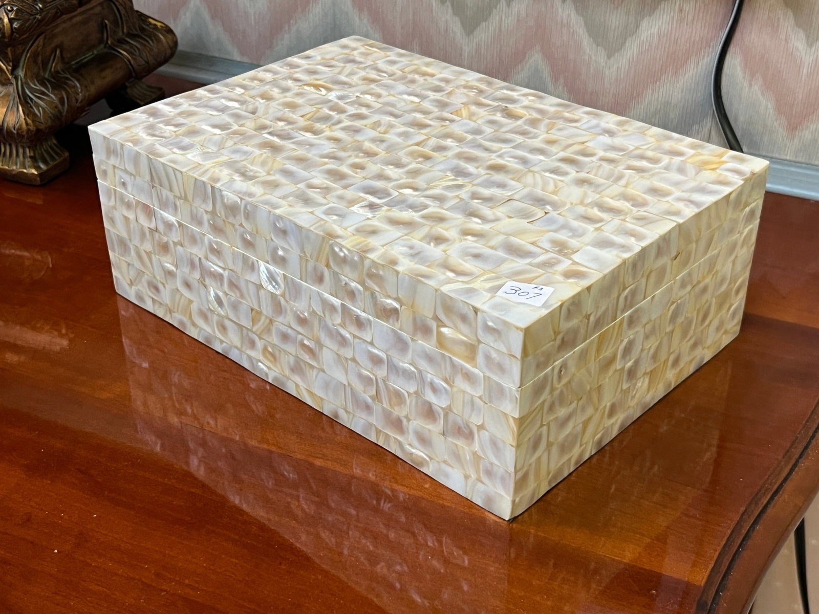 Inlaid Mother Pearl Jewelry Box: Inlaid Mother of Pearl Jewelry Box, 3.5h x 10w x 7d