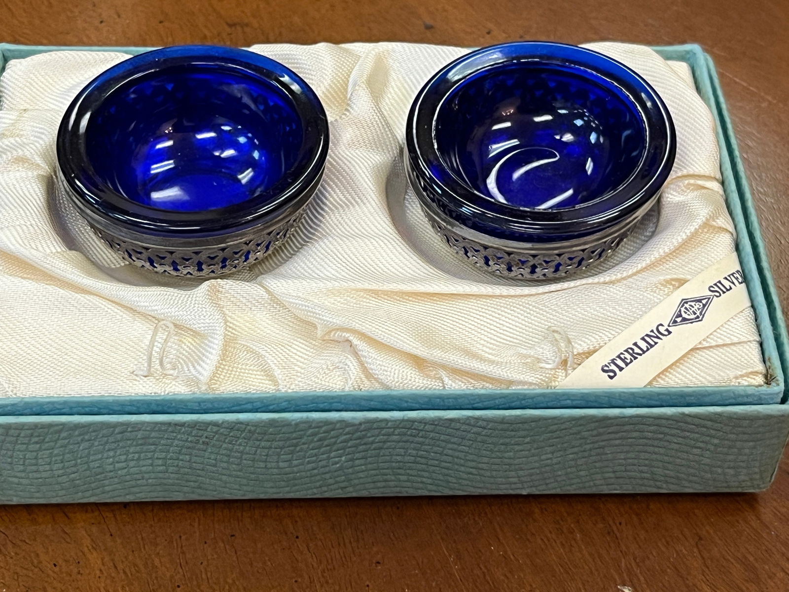 Vintage Cobalt/Sterling Salt Cellars: Vintage Cobalt/Sterling Salt Cellars