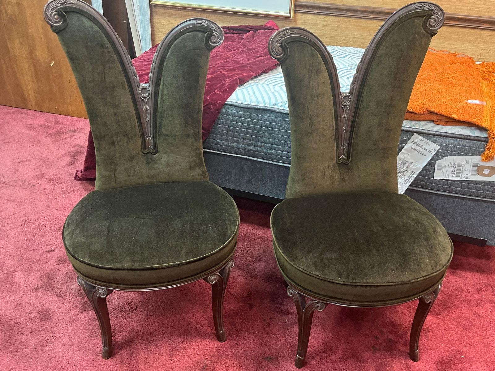 Pr. Jean Harlow Style Feather Decorated Armless Chairs (1 of 4)