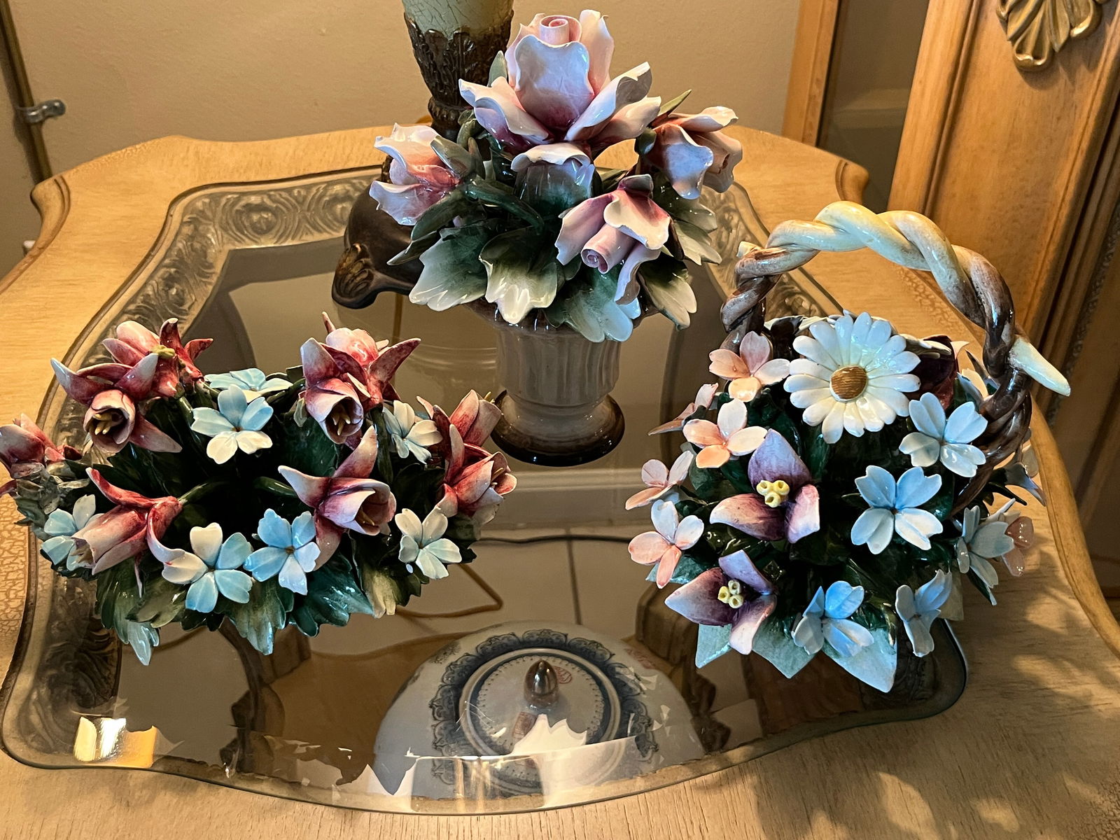 3-Floral Porcelain Capodimonte: (3) Capodimonte Porcelain Florals