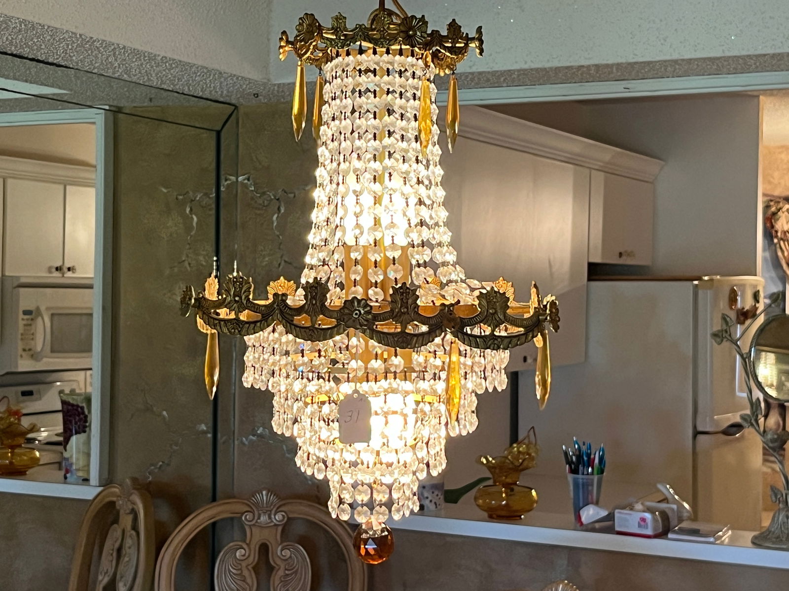 Crystal Chandelier: VTG Crystal Chandelier, 31h x 15w