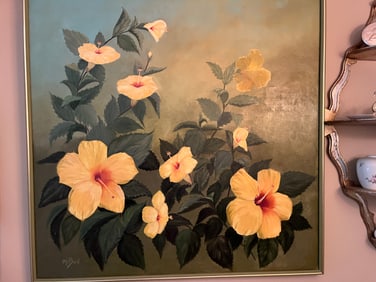 Oil/Canvas'Yellow Hibiscus, M. Bain