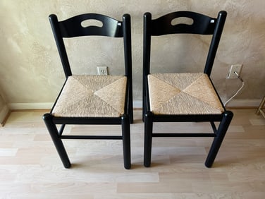 2-Black Rush Seat Chairs