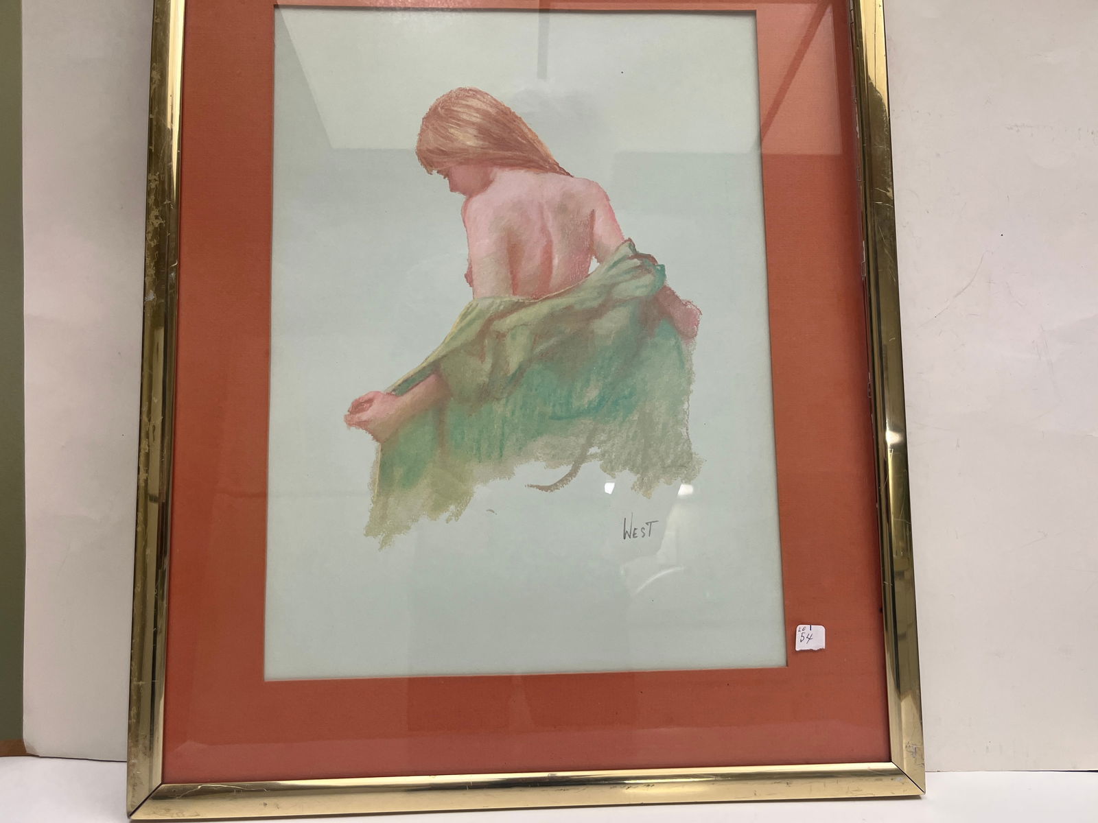 Gld Frame Print 'Nude': Gold Frame Print 'Nude' signed West, 21x17