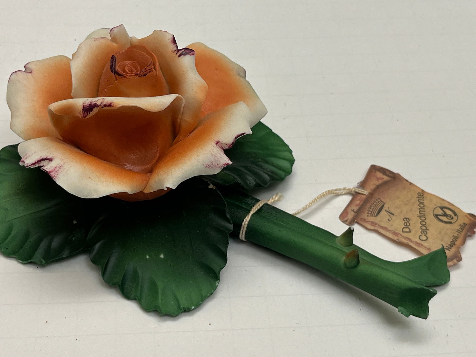 Capo Porcelain Peach Rose: Capodimonte Porcelain Peach Rose, 2.5x6.5x4.5