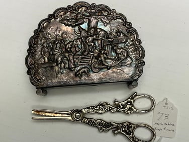 Silver Napkin Holder & Grape Sissors