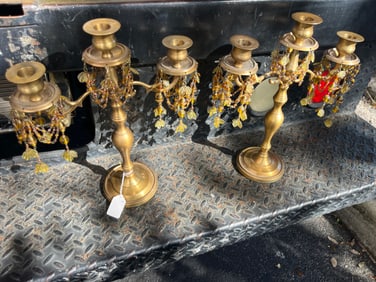 Pr. /Brass Candelabras w/Crystal