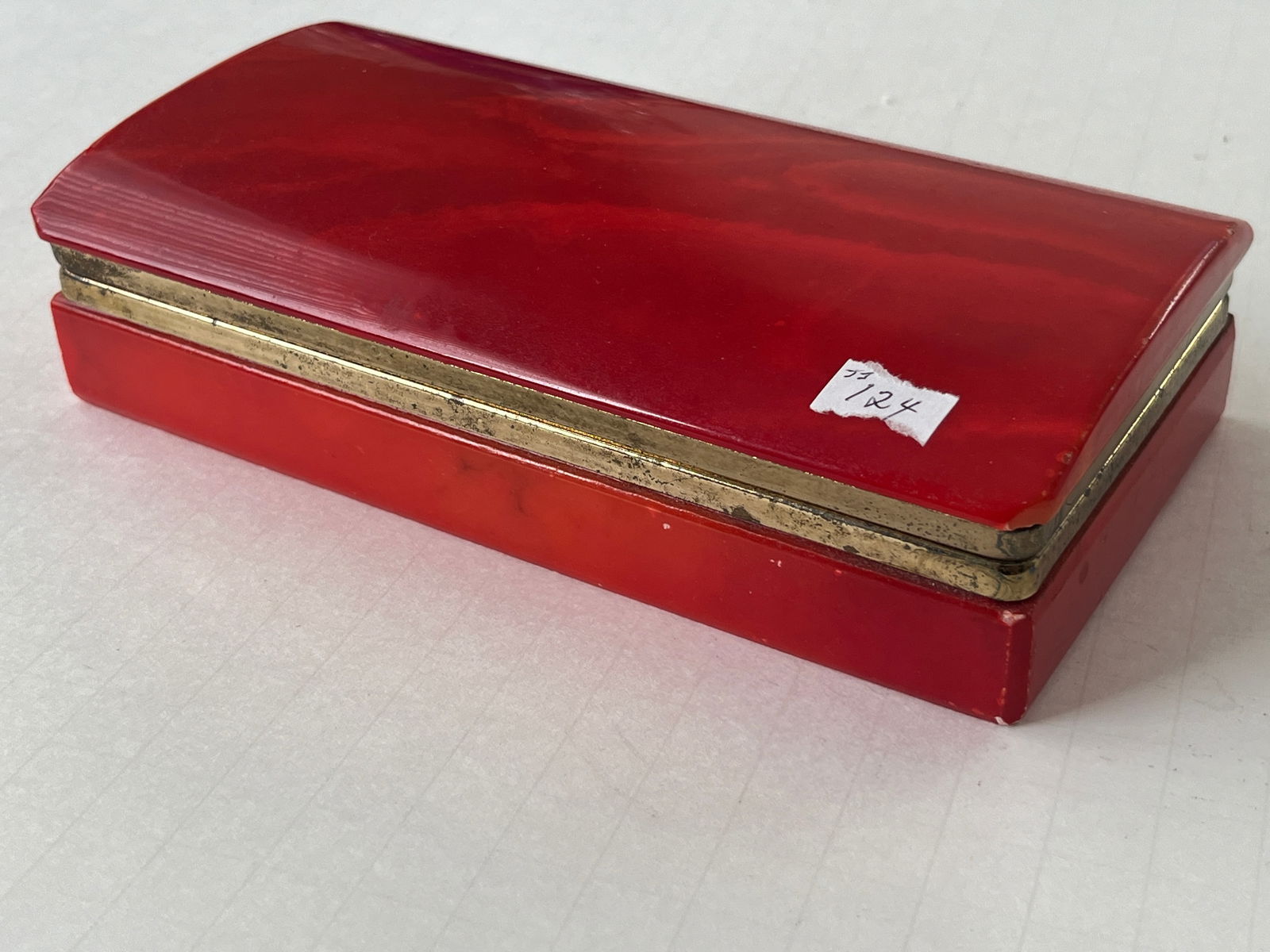 Red Alabaster Jewelry Box: VTG Red Alabaster Hinged Jewelry/Trinket Box, (couple nicks), 1.75x7x3.5