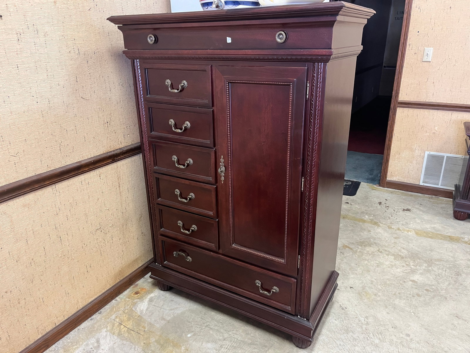 Alexander Julian Holmes Highboy Dresser: Alexander Julian Holmes Collection Mahogany Wardrobe Chest, 61h x 43w x 20
