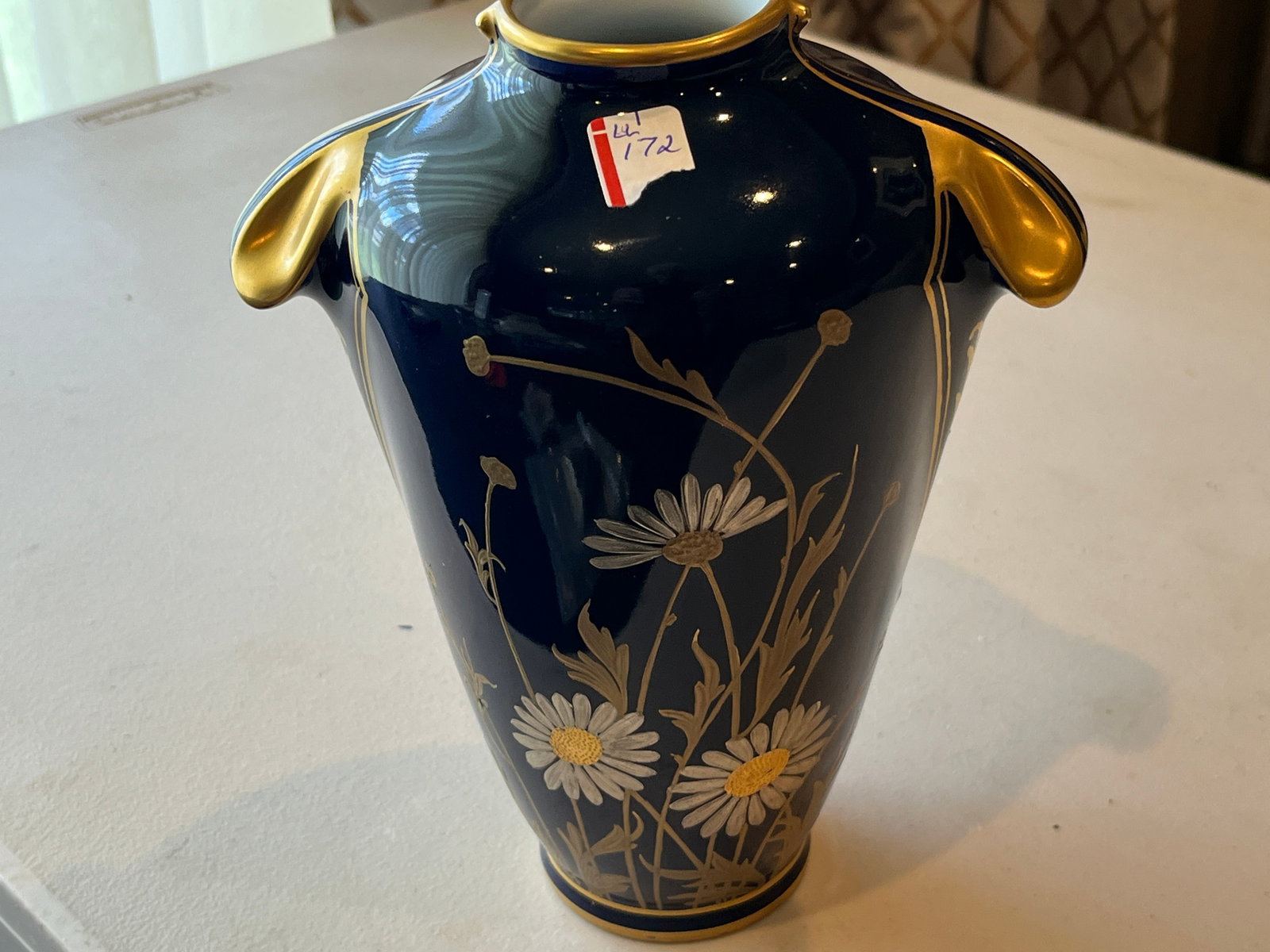 Limoges 10" Cobalt/Gd Vase: VTG 10"h Limoges-France Cobalt/Gold Floral Vase