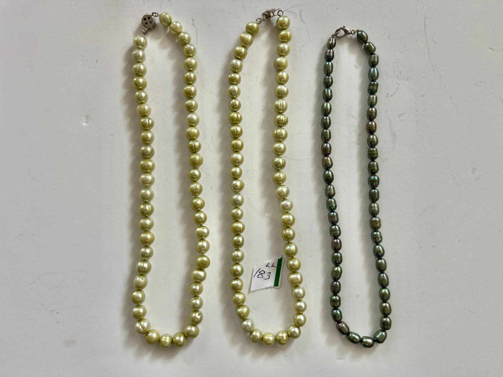 3-Pearl Necklaces: 2-Cultured Pearl Necklaces 16"L & 1-Fresh Water Pearl Necklace 15"L