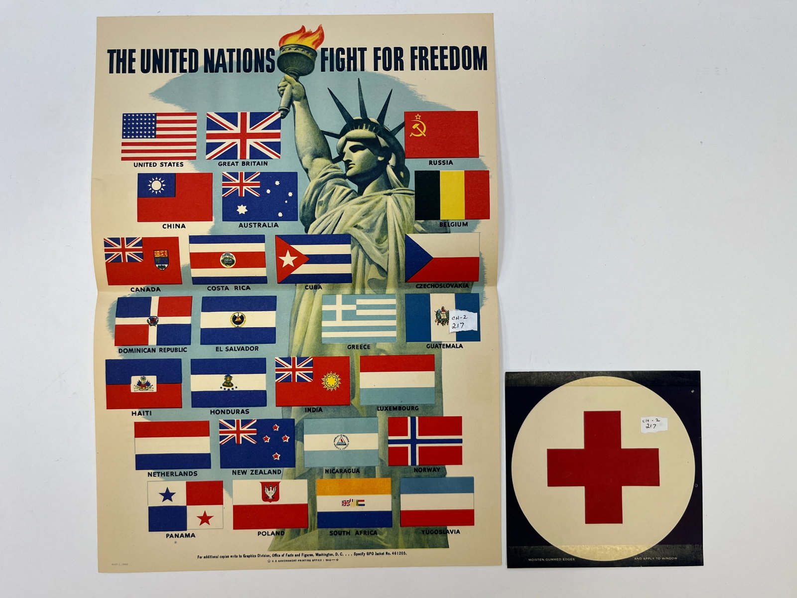 WW11 Poster 'The United Nations Fight For Freedom plus a Red Cross': WW11 Poster ' The United Nations Fight For Freedom plus a Red Cross poster ', 14x10 & 5x5