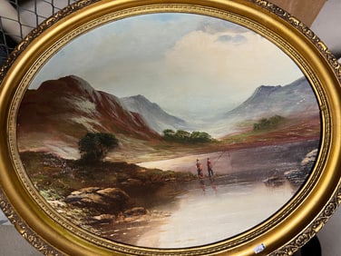 Oil/Panel 'Fishing' by A. Fontville