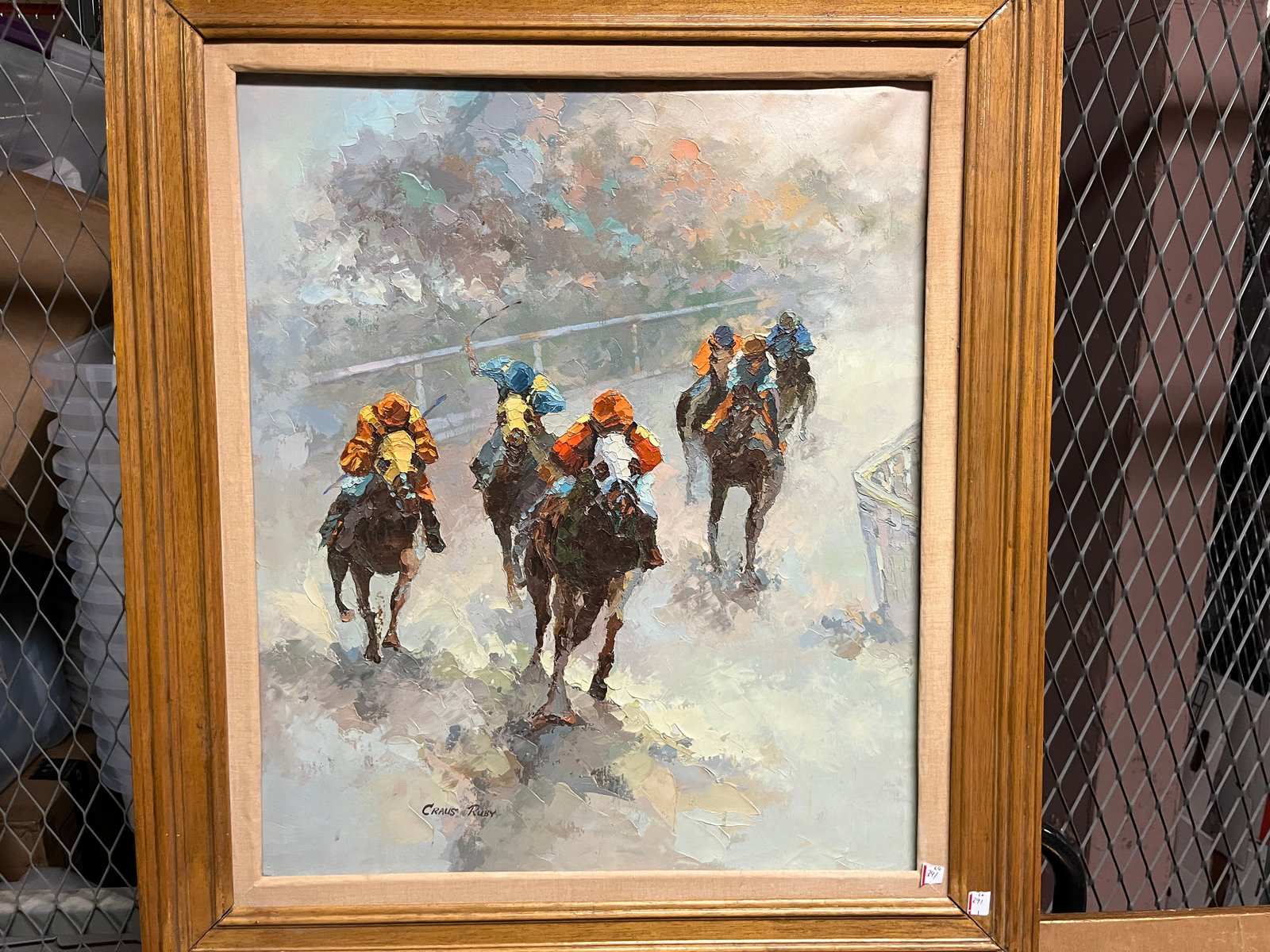 Oil/Canvas 'Horse Race' by Craus Ruby: Oil//Canvas 'Horse Race' 25x21 signed LL by Craus Ruby