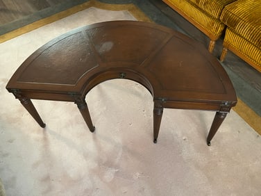 VTG Weiman Hinge Top Leather/Mahog. Demilune Game Table