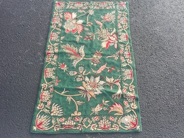 VTG Handmade Green Floral Rug