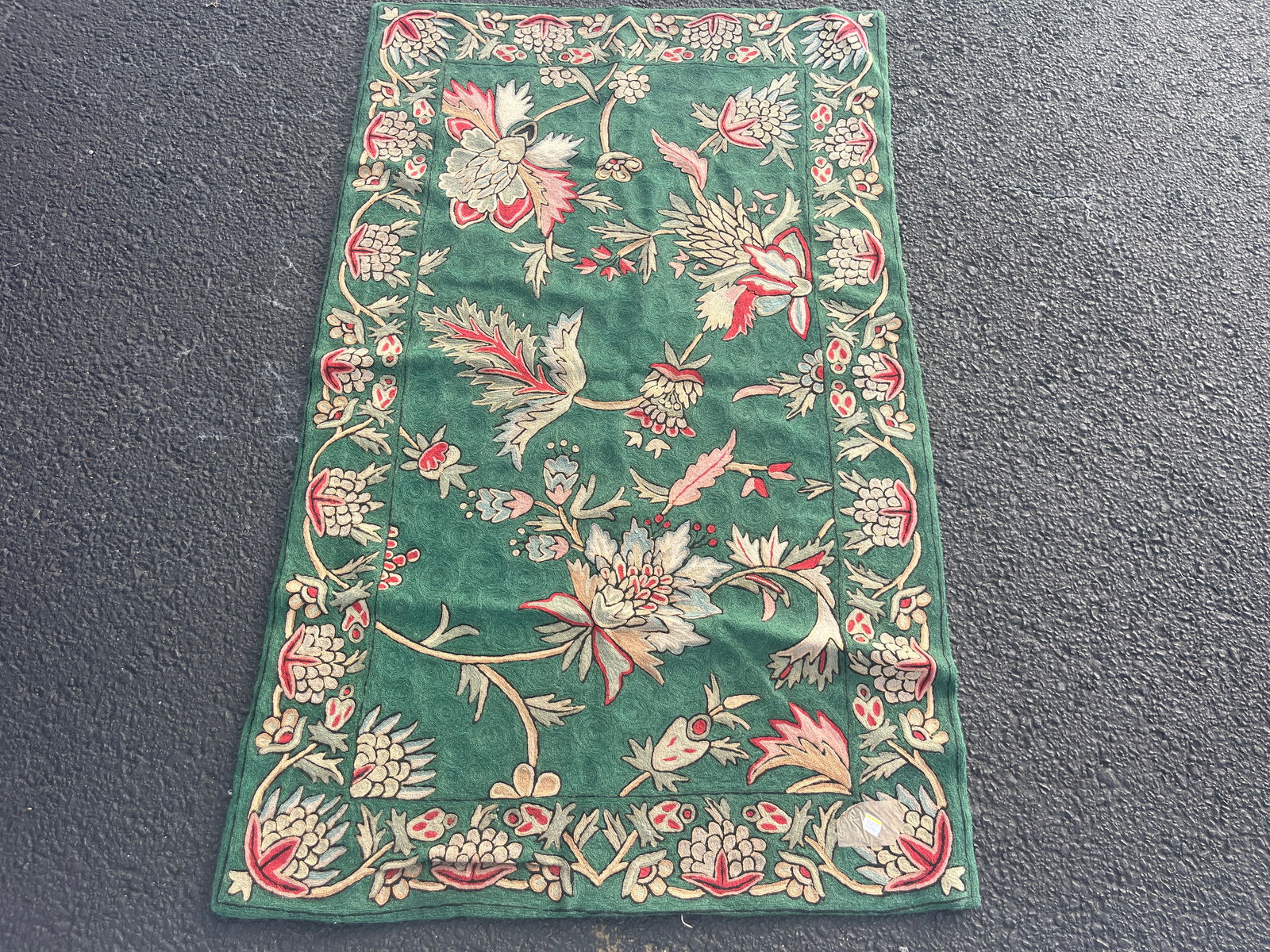 VTG Handmade Green Floral Rug (1 of 4)