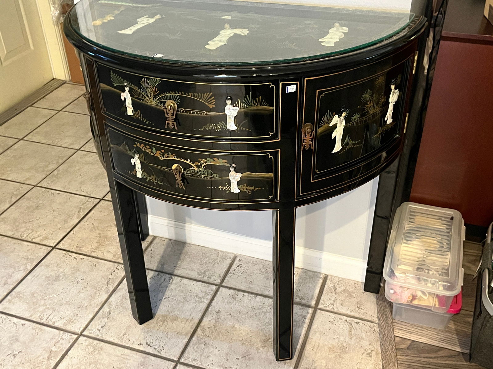 Blk. Lacquer Demilune Table (1 of 3)