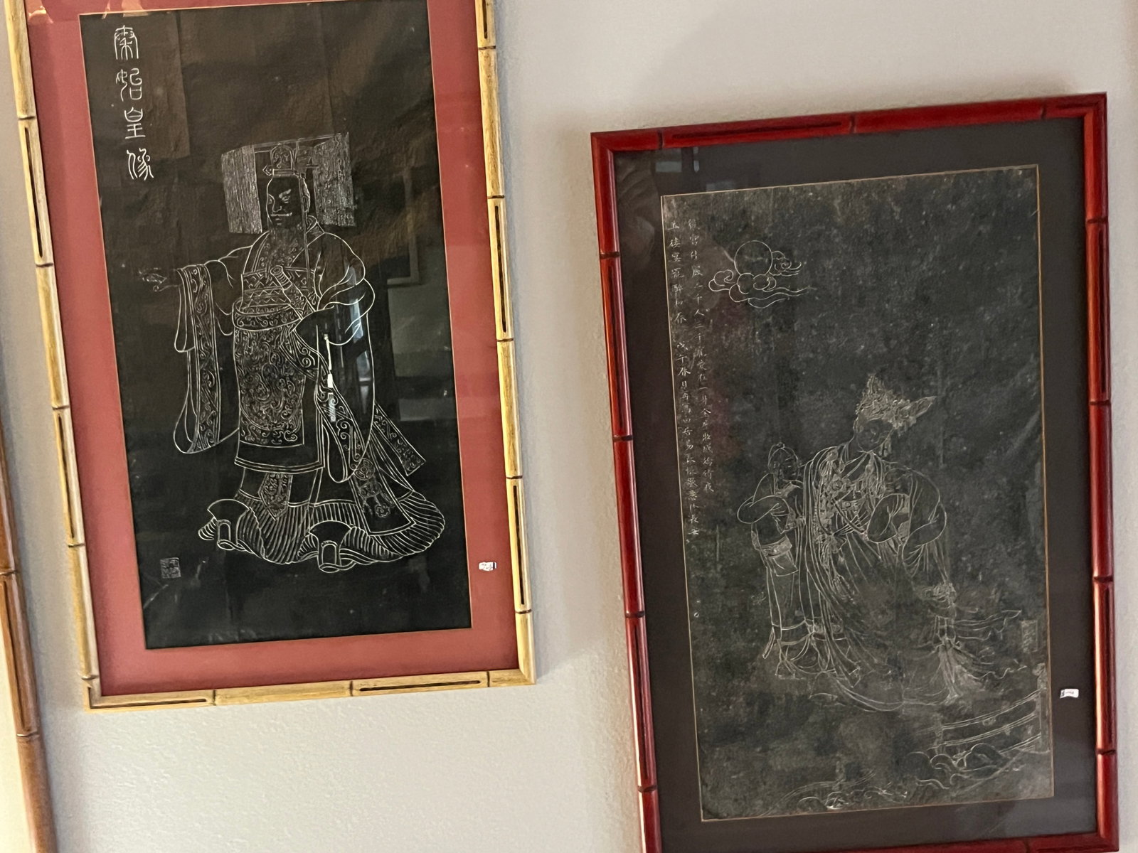 2-Japanese Rubbings: 2-Japanese VTG Rubbings, Emperor/Empress, Frames 32x19.5