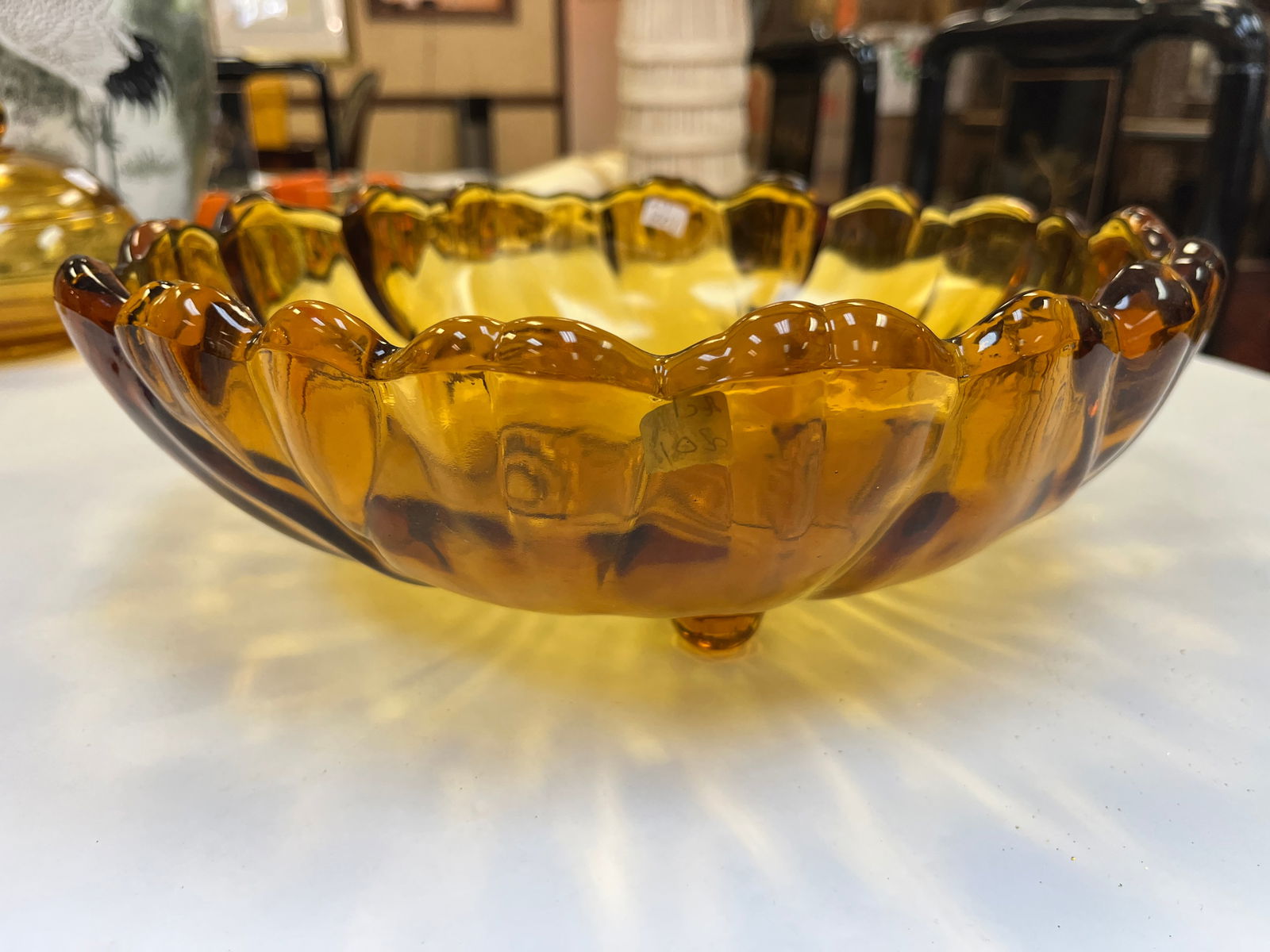 Amber Glass Footed Bowl (1 of 3)