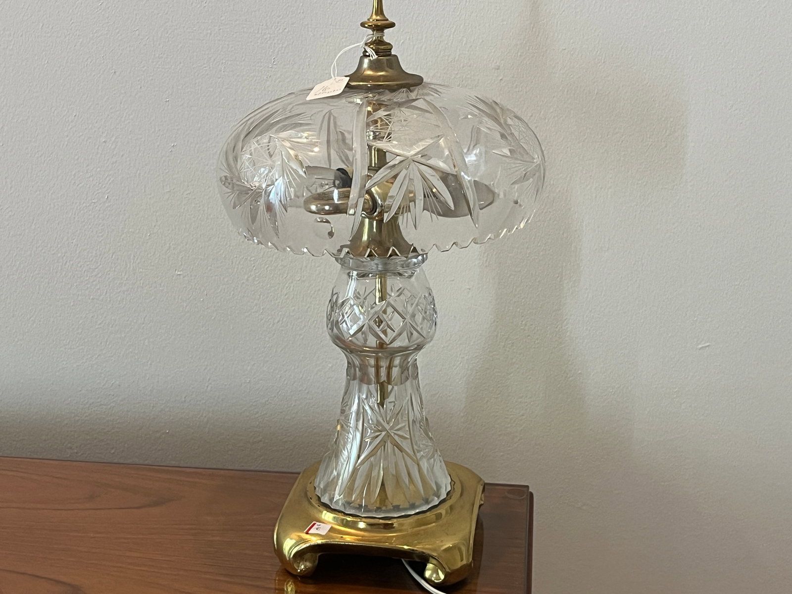 Crystal Lamp: Cut Crystal Lamp, 19x11dia. (some pitting on the brass base)