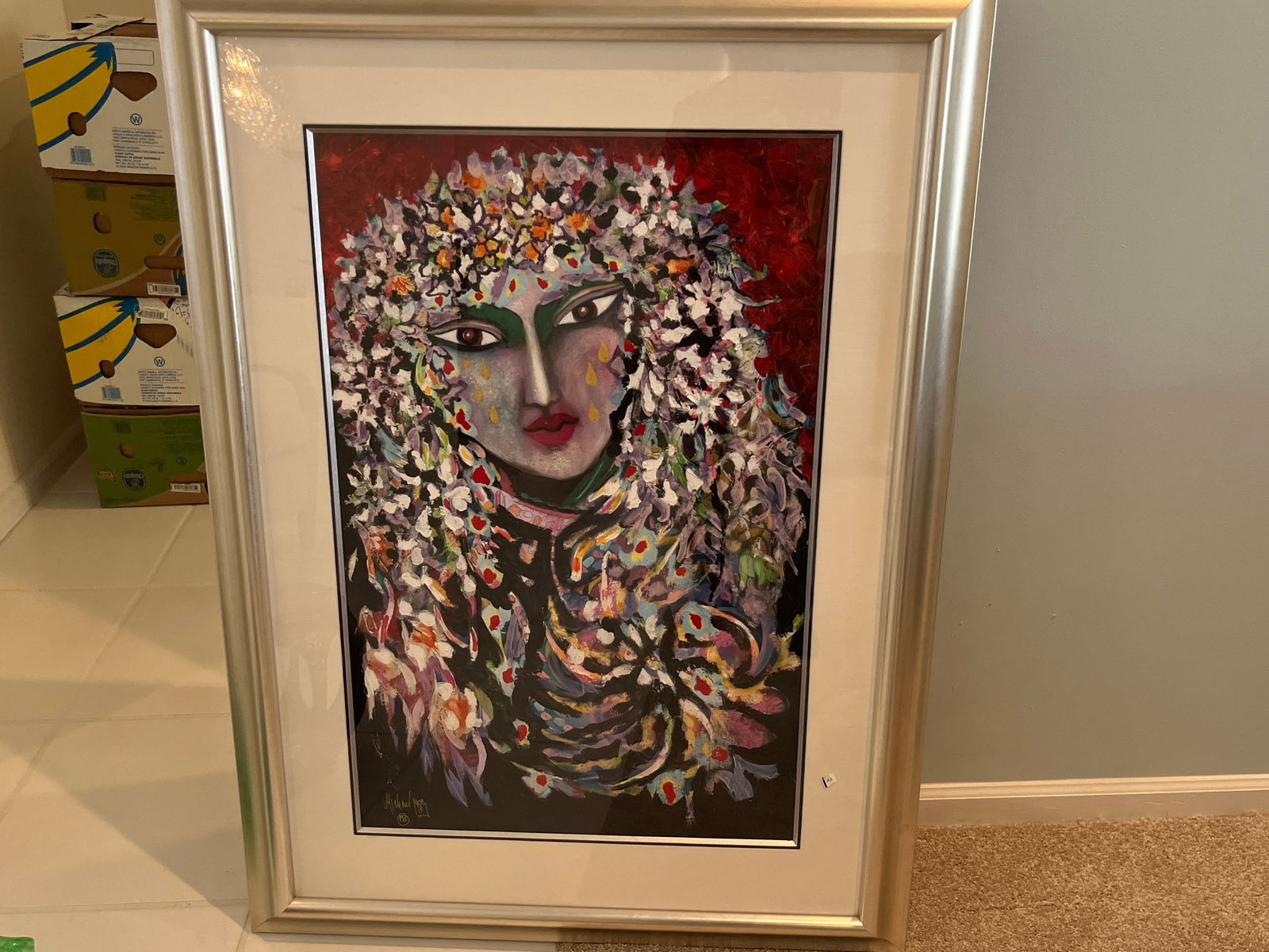 Acrylic on Board 'Abstract Floral Hair Lady' (1 of 4)