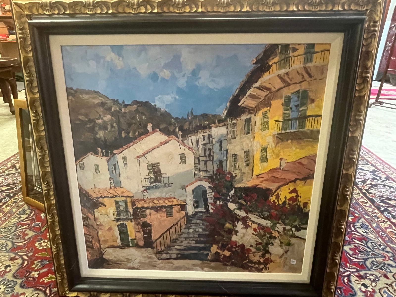 Gold/Black Framed Picture 'Village': Gold/Black Frame 36"sq. Picture 'Village'205010Good