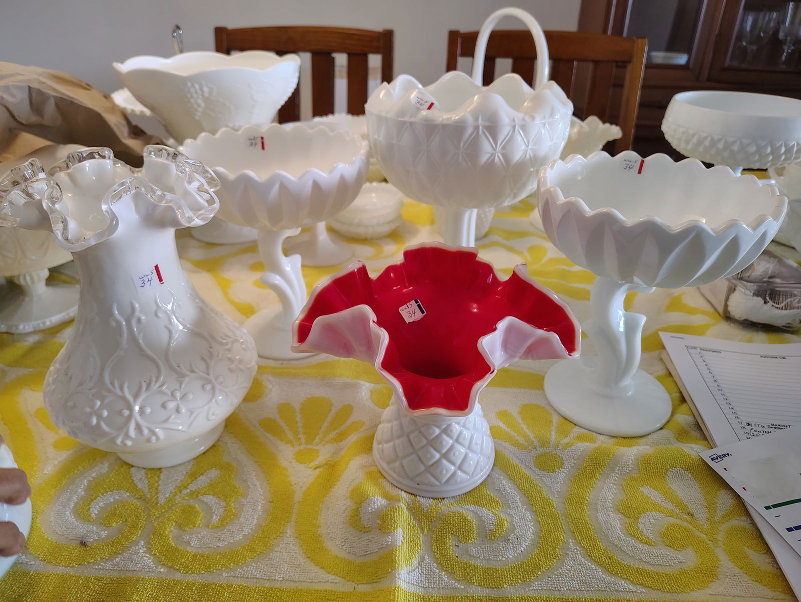 5-Milk Glass with Grape Pattn. (1 of 5)