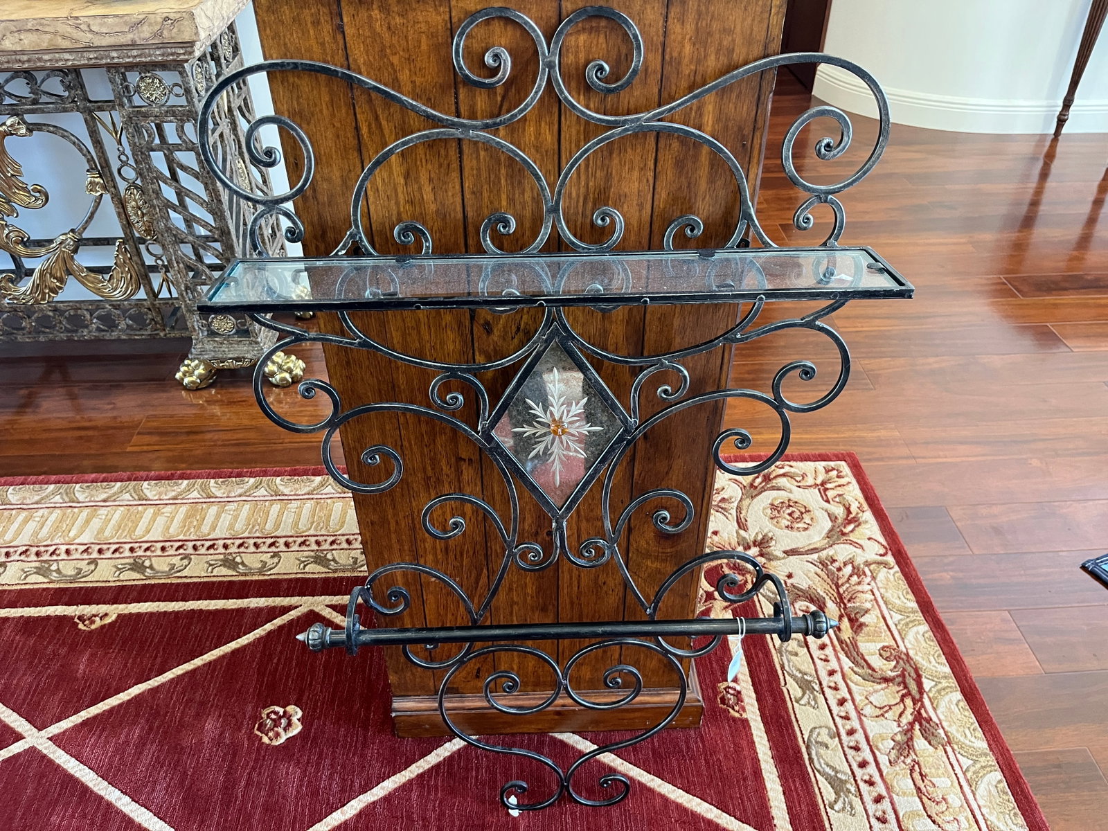 Décor Blk.Metal Towel Holder: Custom Made Black Metal 1-Shelf Towel Holder, 44h x 25.5w x 5d