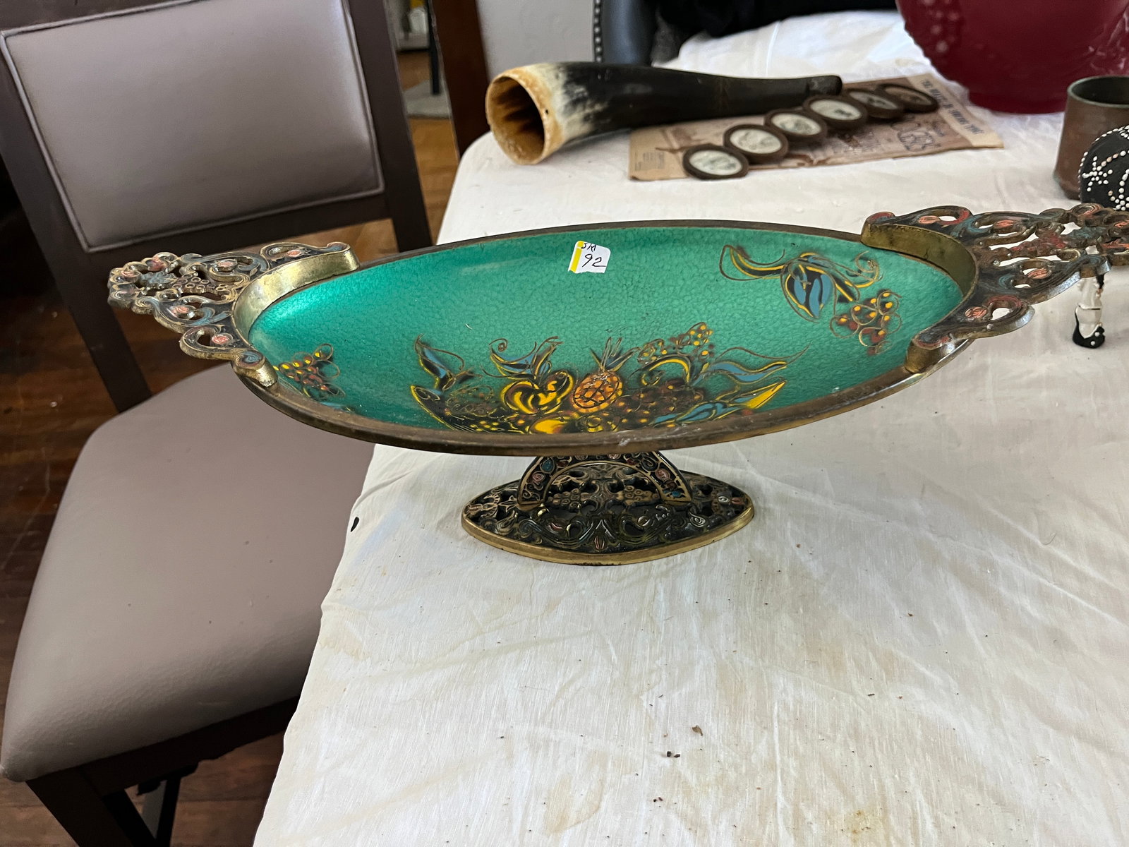 Hand Painted Green over Brass Serving Tray (1 of 4)