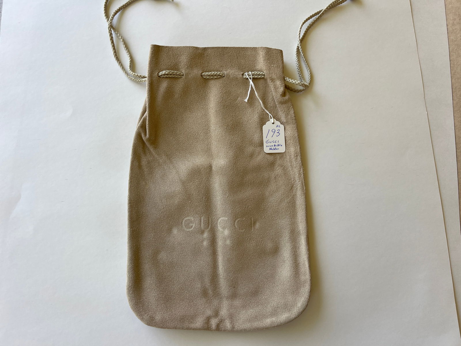 GUCCI Beige Suede Wine Bottle Holder: GUCCI Beige Suede Wine Bottle Holder