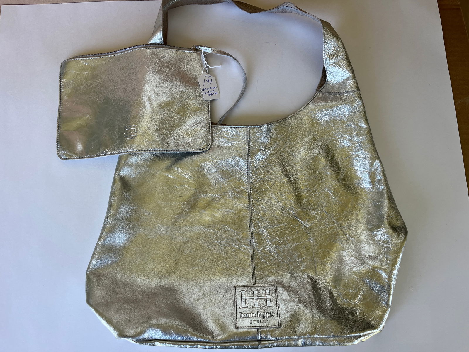 HH haute hippie Style Metallic Silver Leather Sloppy Tote Bag with Wallet (1 of 5)