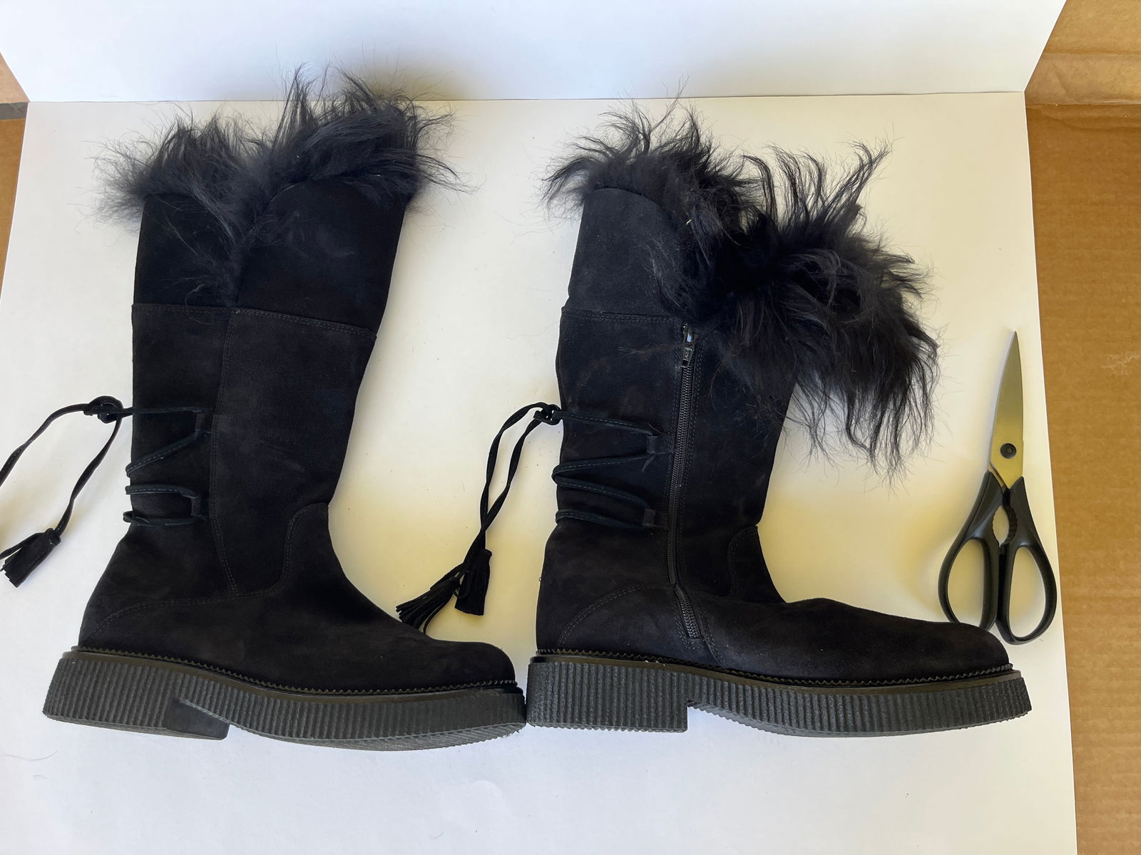 ELENA-Italy Black Fur Lined Feathered Boots (1 of 6)